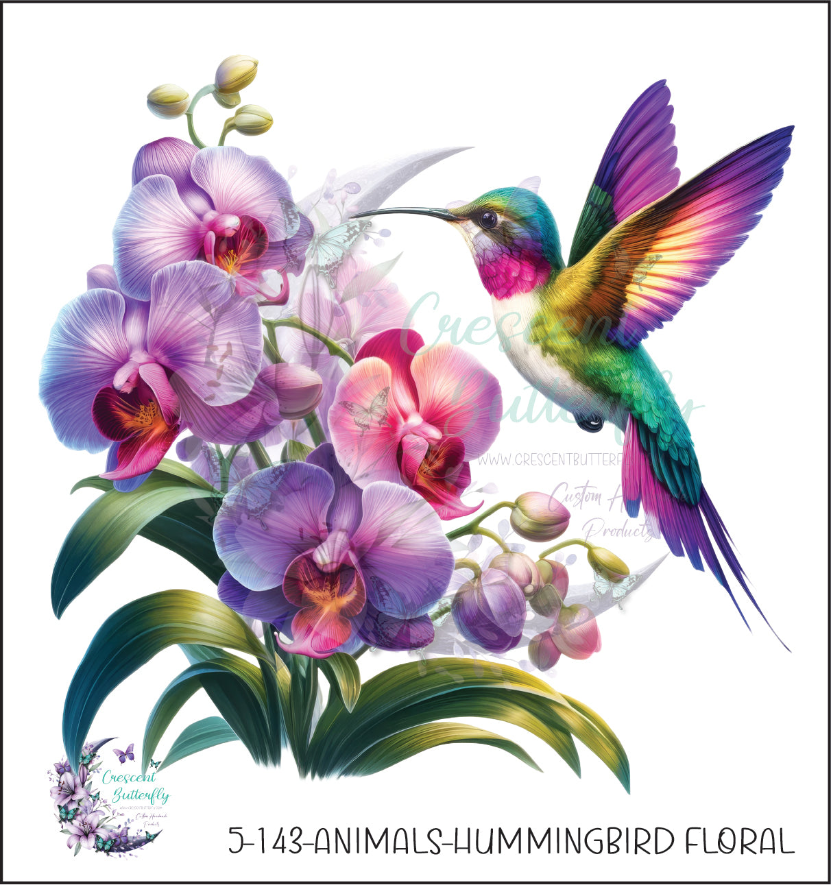 5-143-Animals-Hummingbird Floral UV DTF Decal