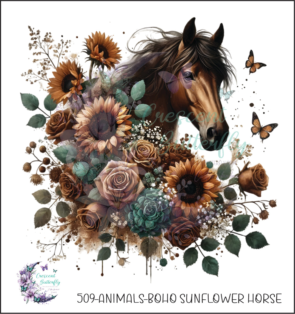 509-Animals-Boho Sunflower Horse UV DTF Decal