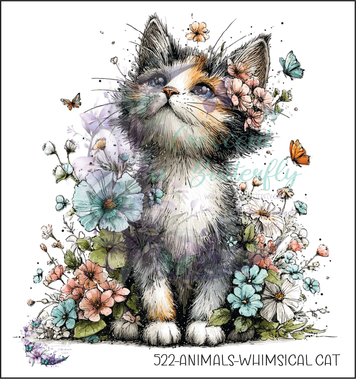522-Animals-Whimsical Cat UV DTF Decal