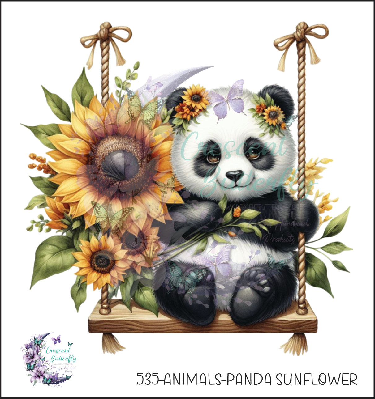 535-Animals-Panda Sunflower UV DTF Decal