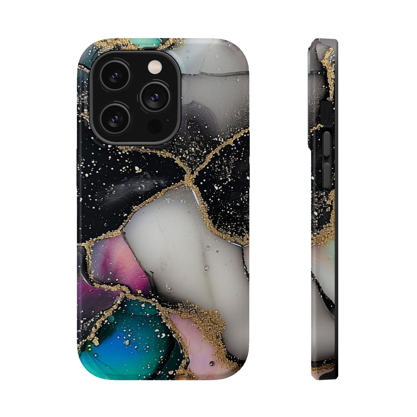 Black Glitter Alcohol Ink 6 -Magnetic Tough Cases