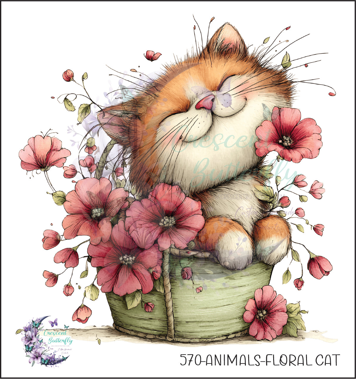 570-Animals-Floral Cat UV DTF Decal