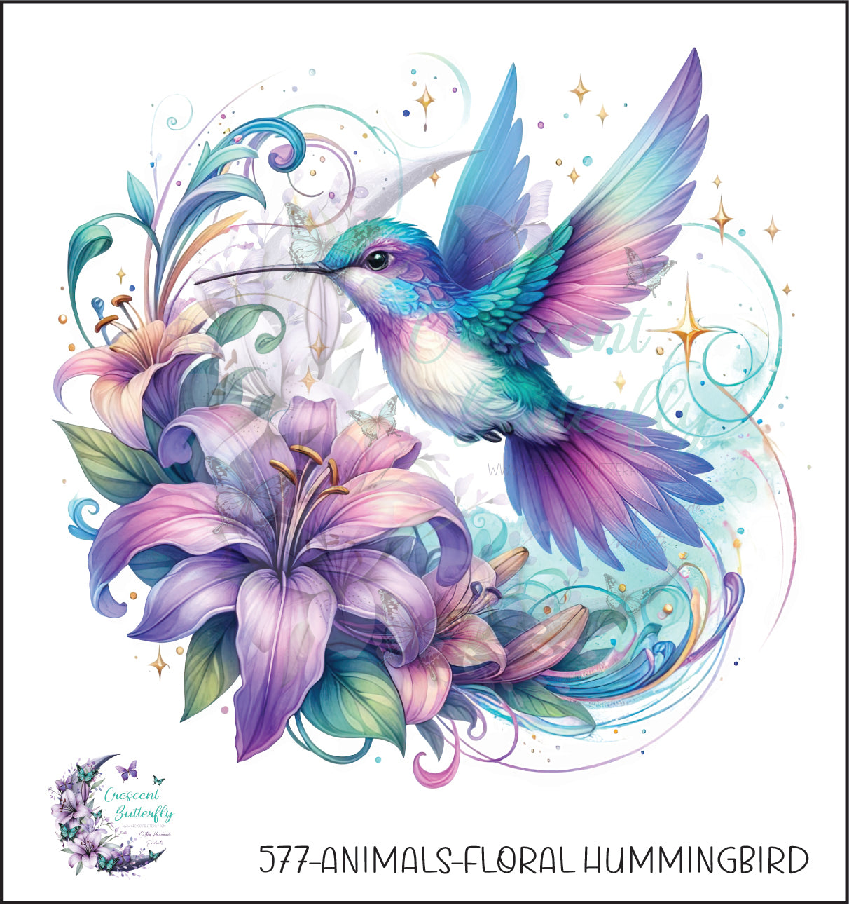577-Animals-Floral Hummingbird UV DTF Decal