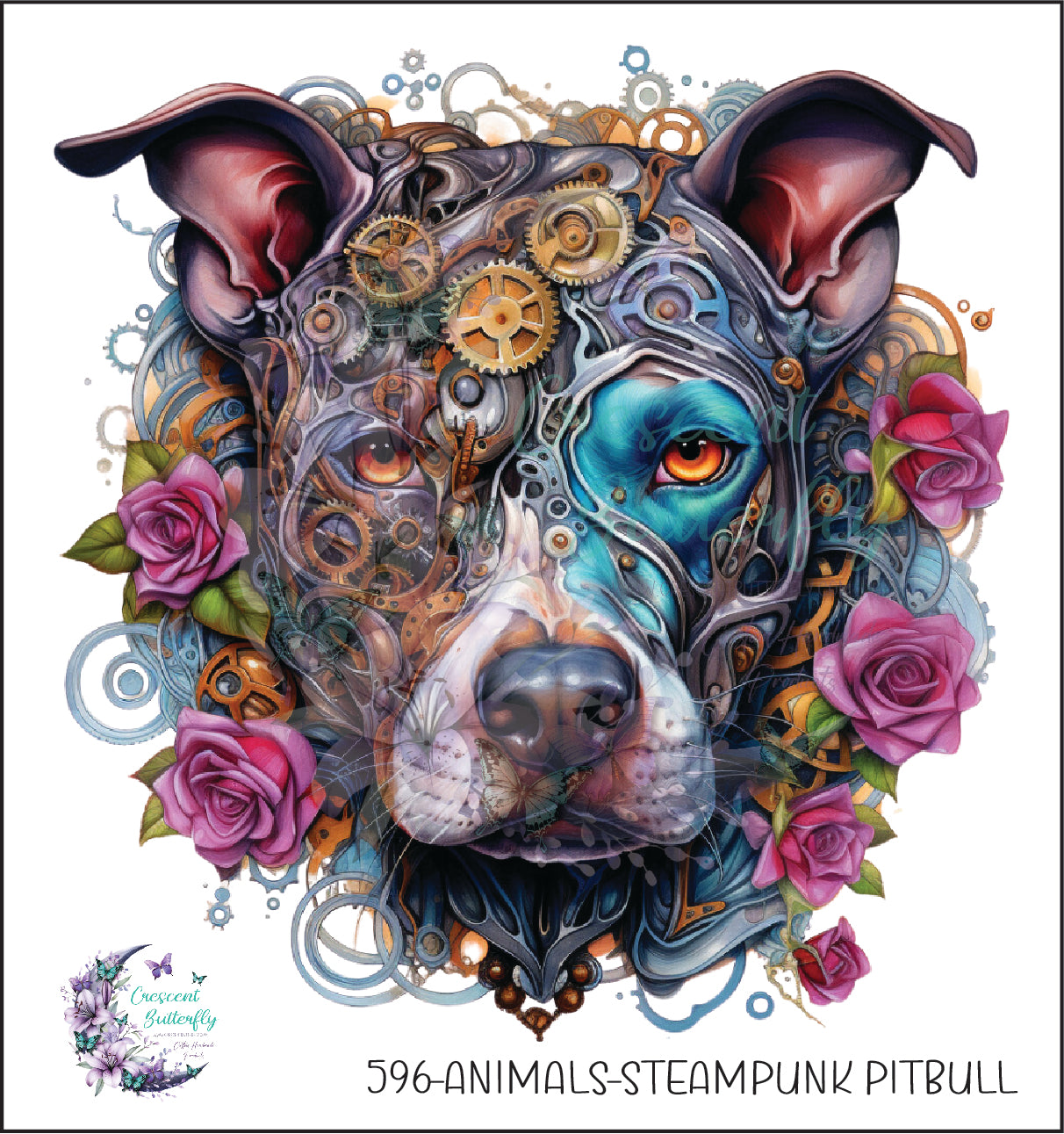 596-Animals-Steampunk Pitbull UV DTF Decal