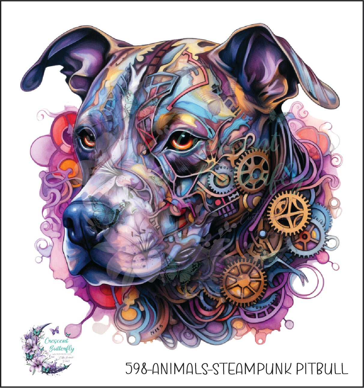 598-Animals-Steampunk Pitbull UV DTF Decal