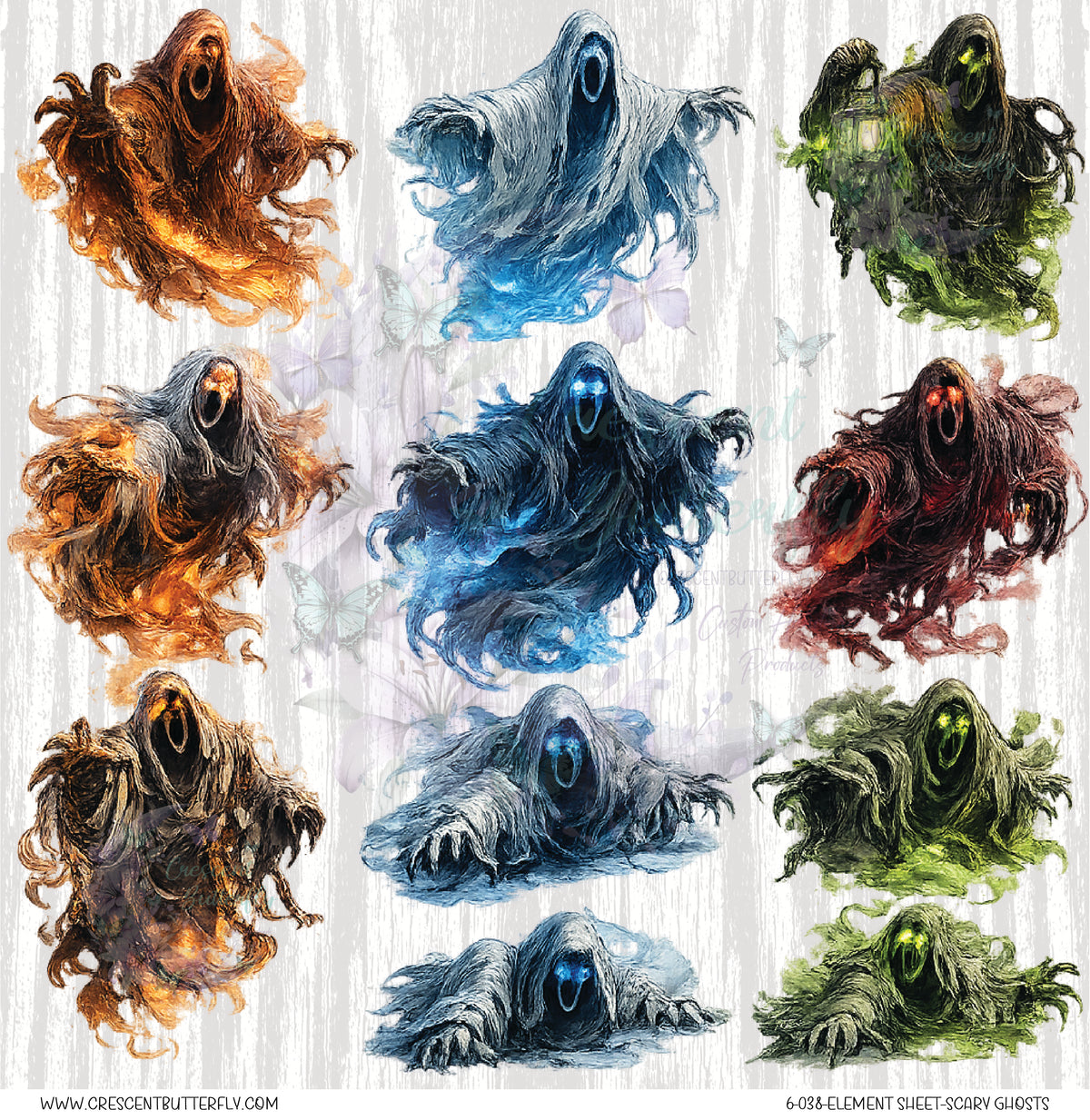 6-038-Element Sheet-Scary Ghosts UV DTF