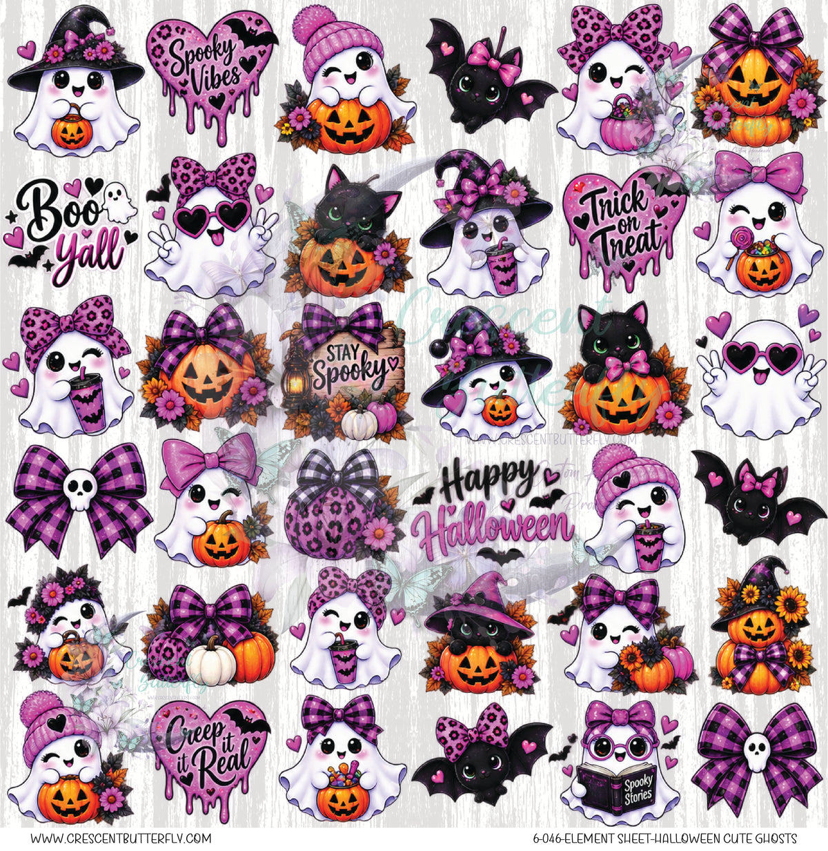 6-046-Element Sheet-Halloween Cute Ghosts UV DTF