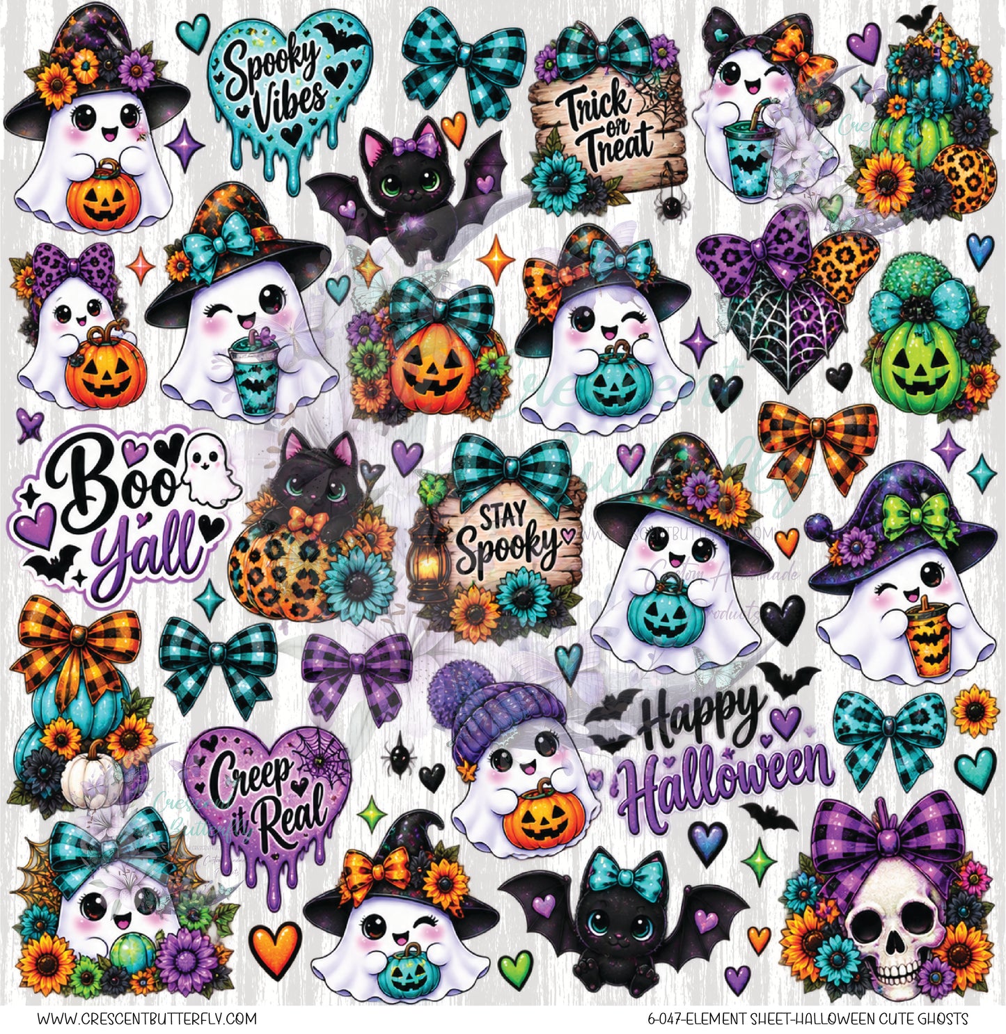 6-047-Element Sheet-Halloween Cute Ghosts UV DTF