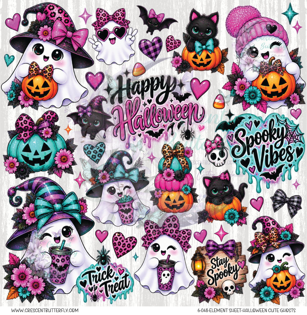 6-048-Element Sheet-Halloween Cute Ghosts UV DTF