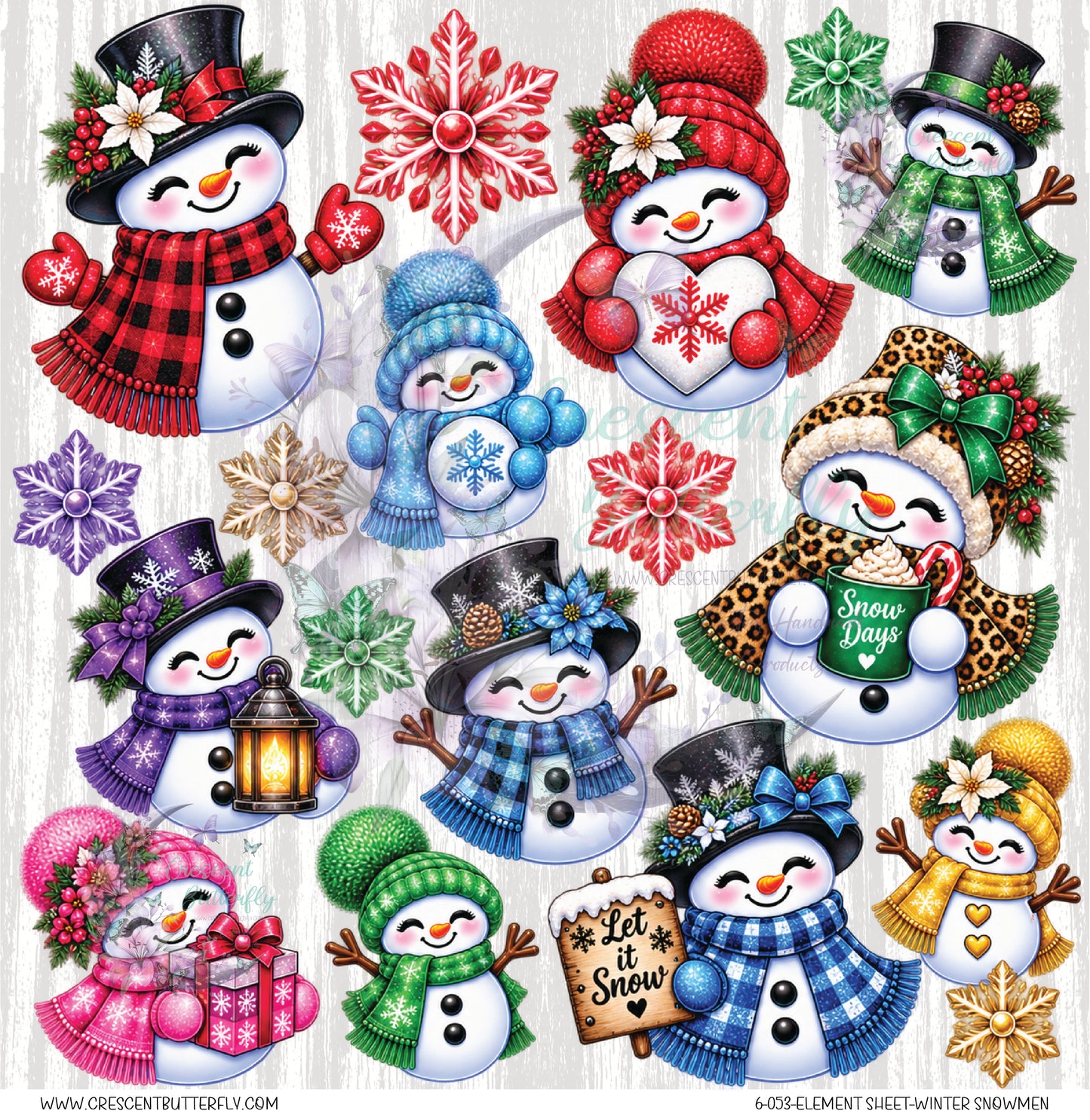 6-053-Element Sheet-Winter Snowmen UV DTF