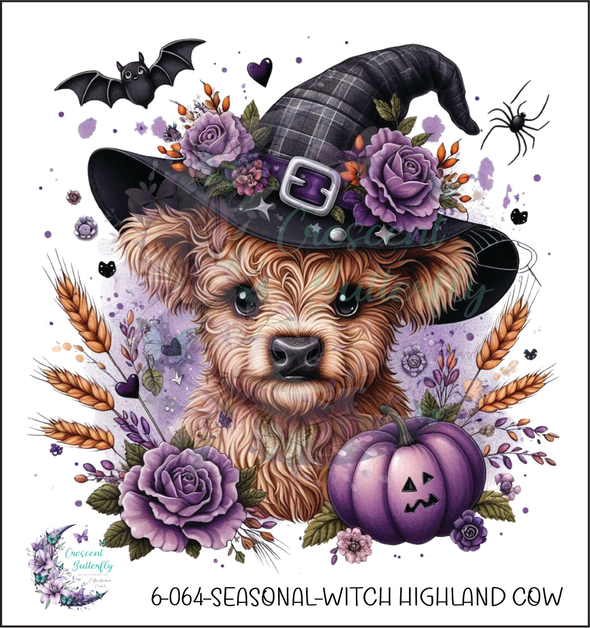 6-064-Seasonal-Witch Highland Cow UV DTF Decal