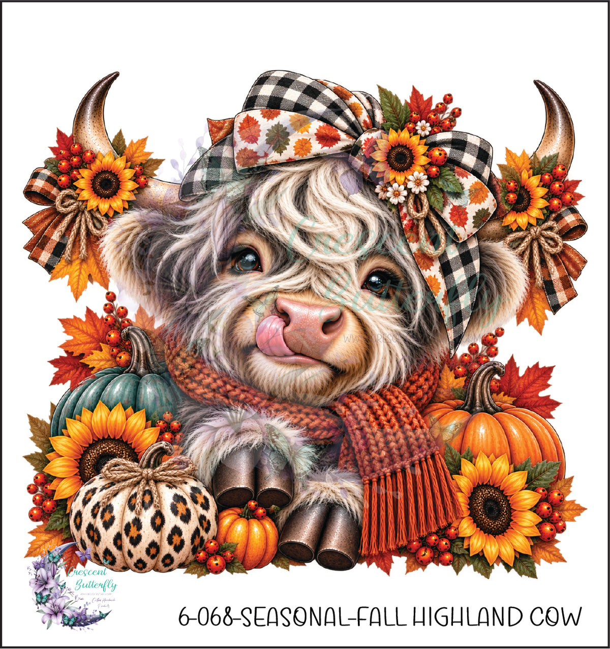 6-068-Seasonal-Fall Highland Cow UV DTF Decal
