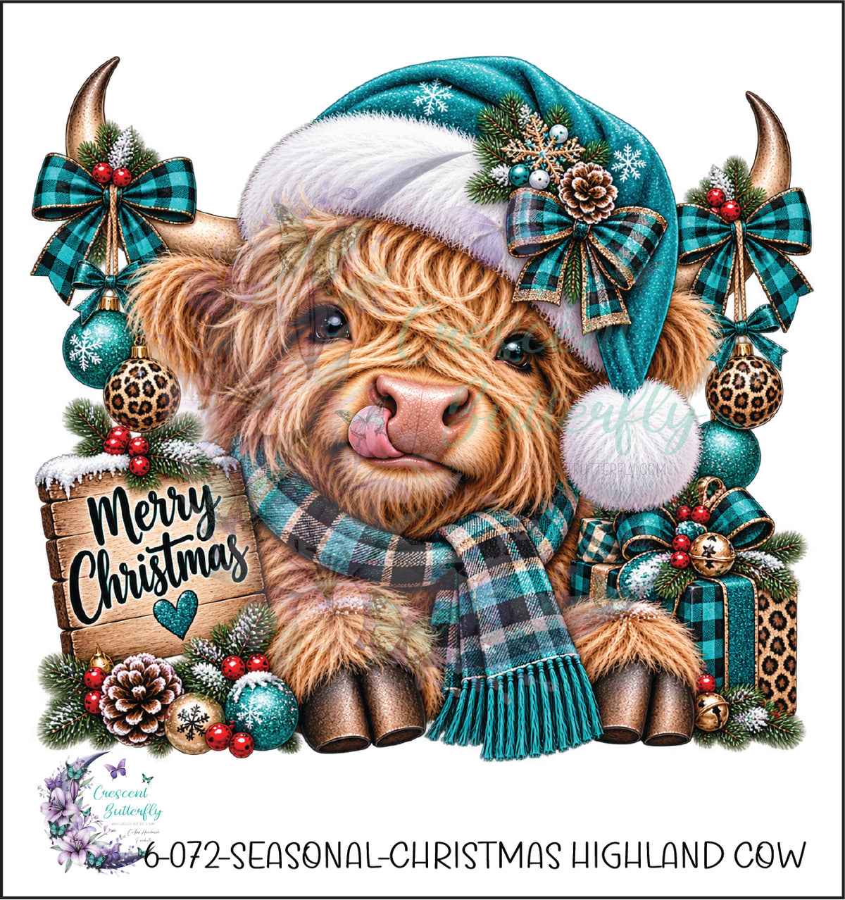 6-072-Seasonal-Christmas Highland Cow UV DTF Decal