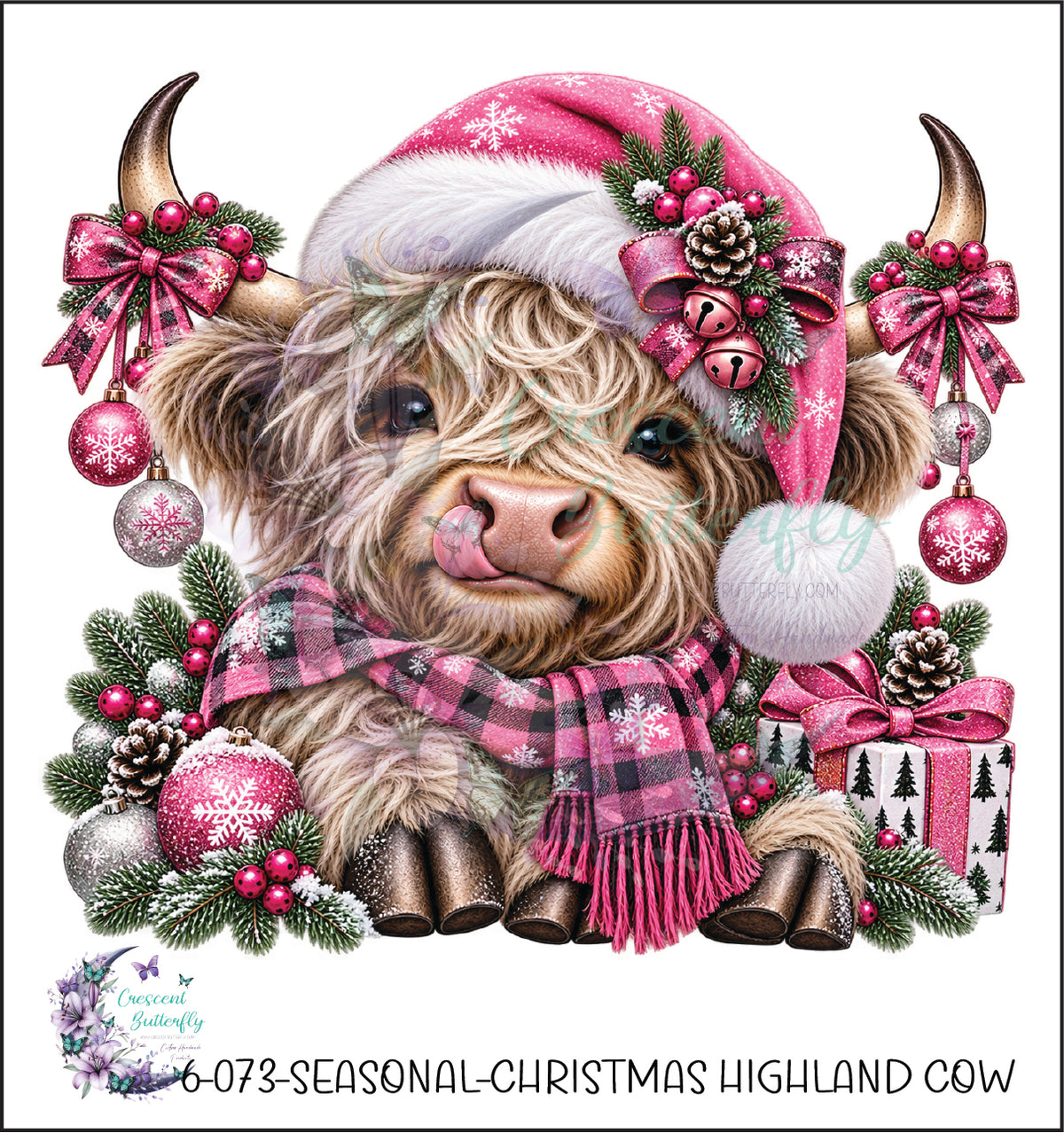 6-073-Seasonal-Christmas Highland Cow UV DTF Decal