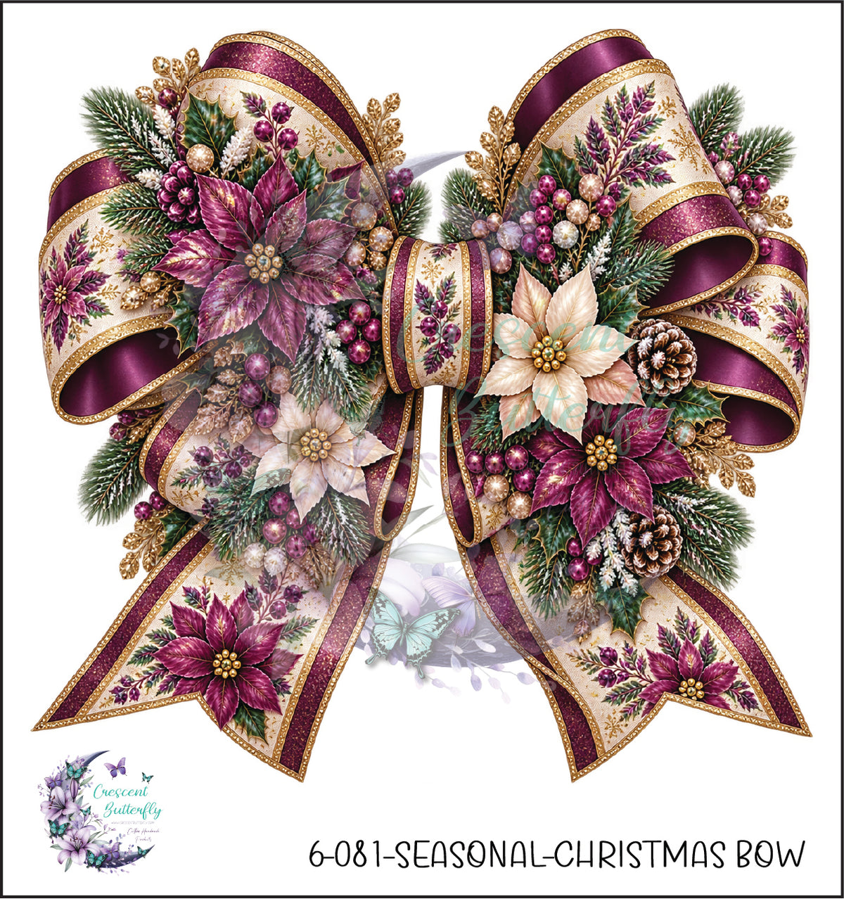 6-081-Seasonal-Christmas Bow UV DTF Decal