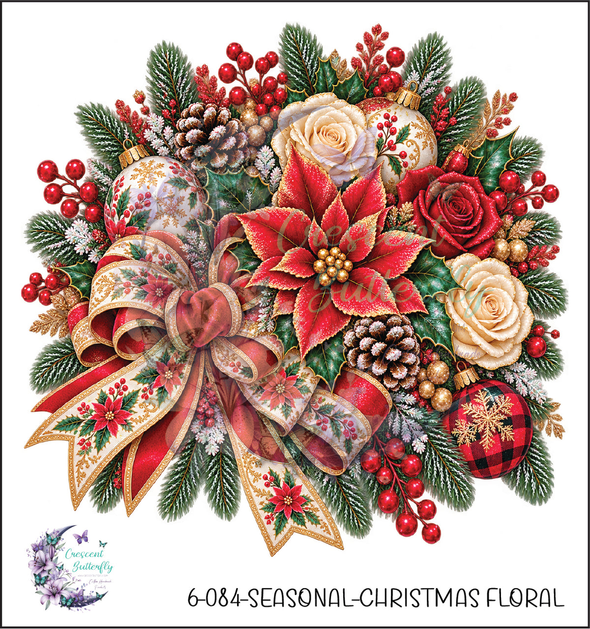 6-084-Seasonal-Christmas Floral UV DTF Decal