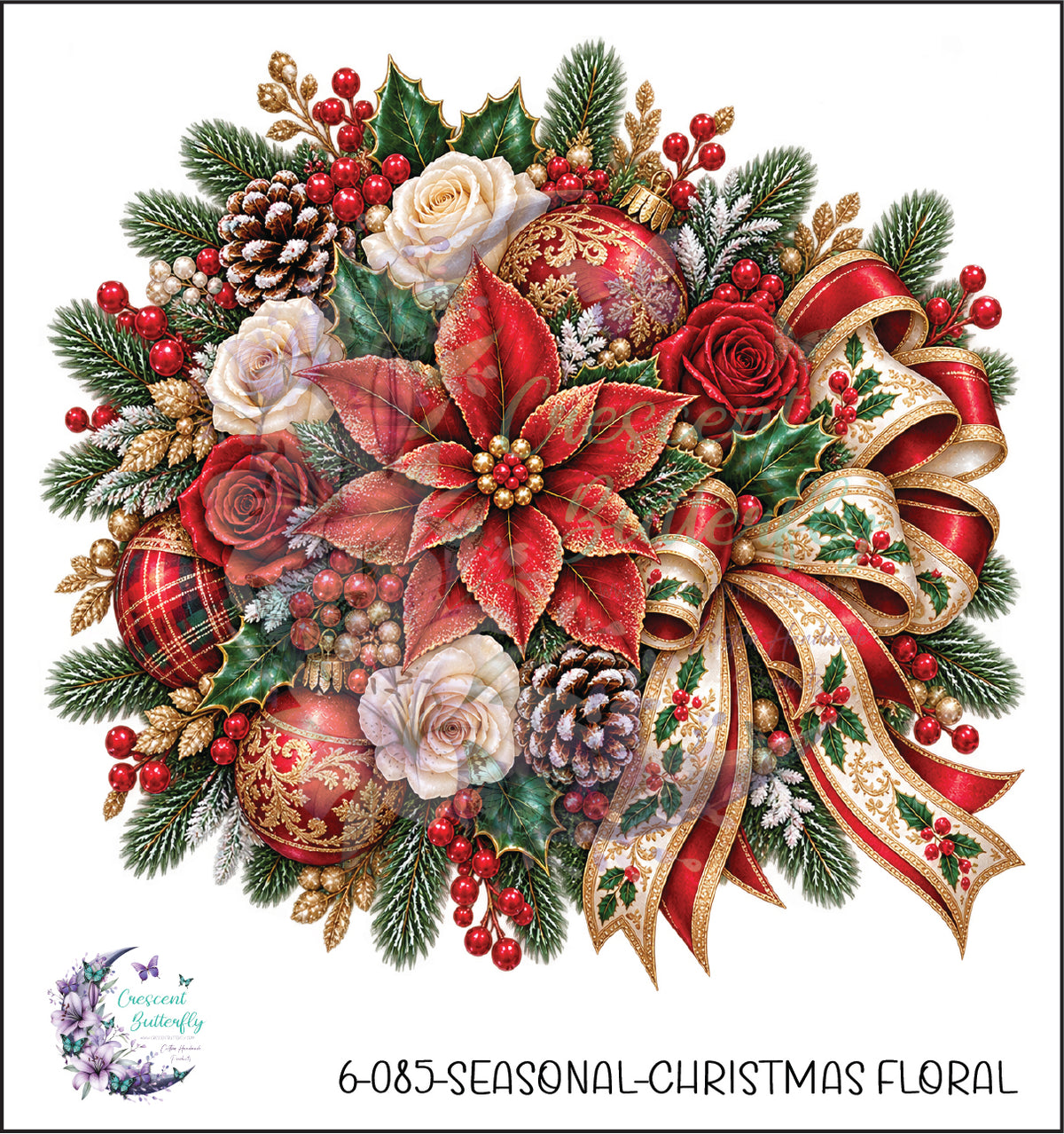 6-085-Seasonal-Christmas Floral UV DTF Decal