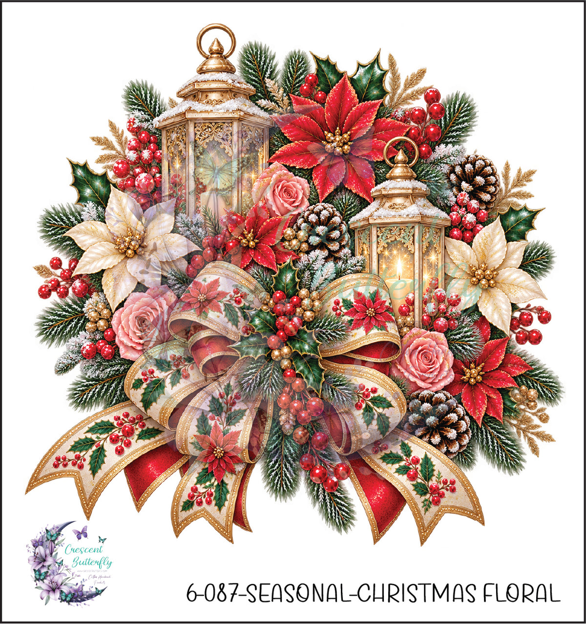 6-087-Seasonal-Christmas Floral UV DTF Decal