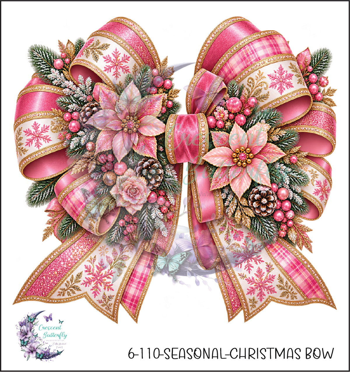 6-110-Seasonal-Christmas Bow UV DTF Decal