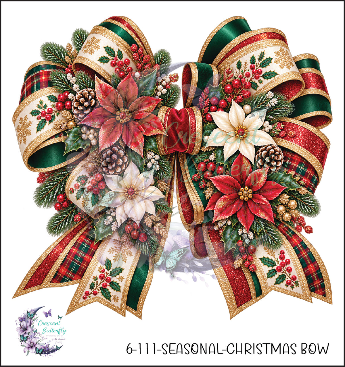 6-111-Seasonal-Christmas Bow UV DTF Decal