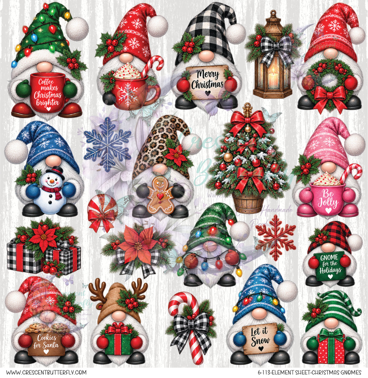 6-113-Element Sheet-Christmas Gnomes UV DTF