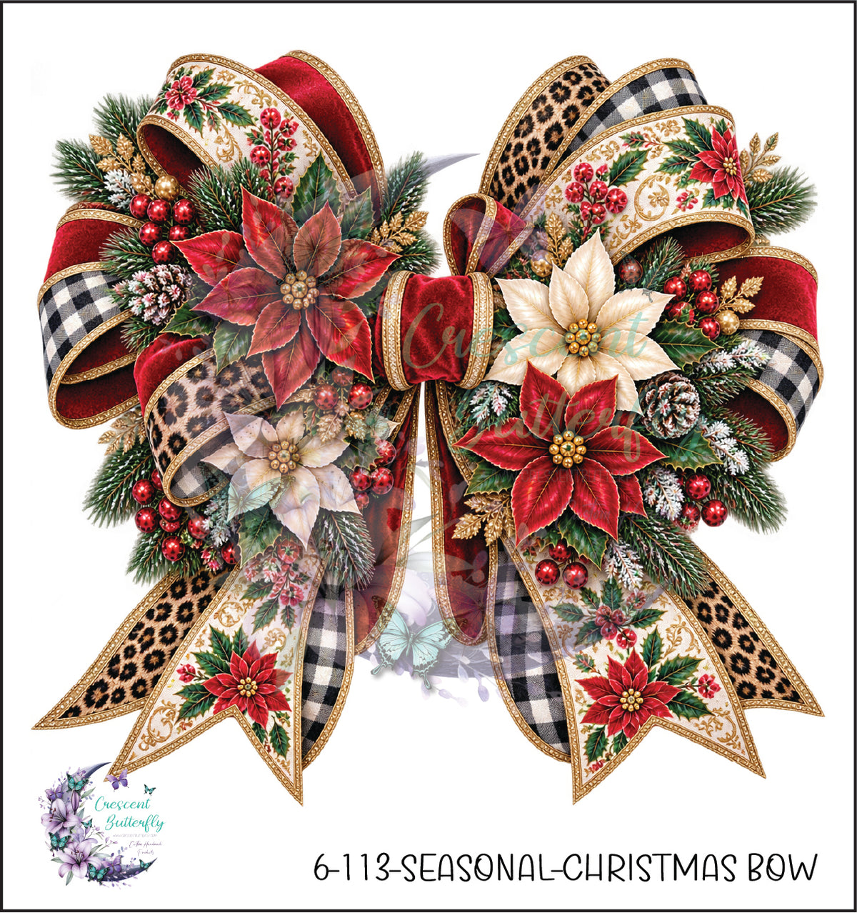6-113-Seasonal-Christmas Bow UV DTF Decal