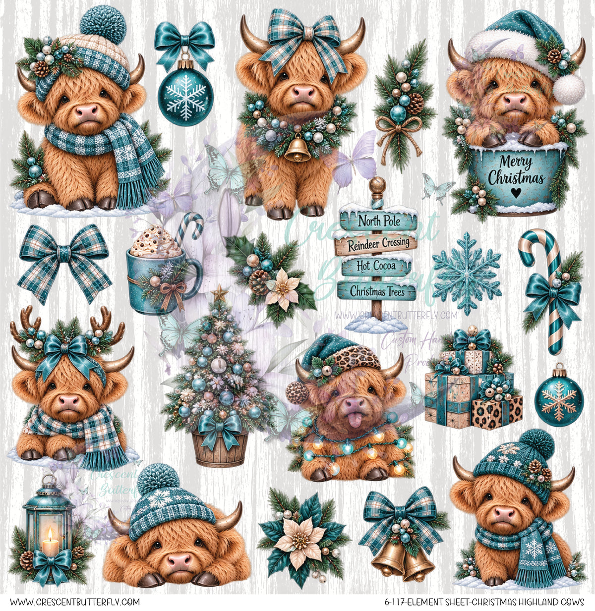 6-117-Element Sheet-Christmas Highland Cows UV DTF