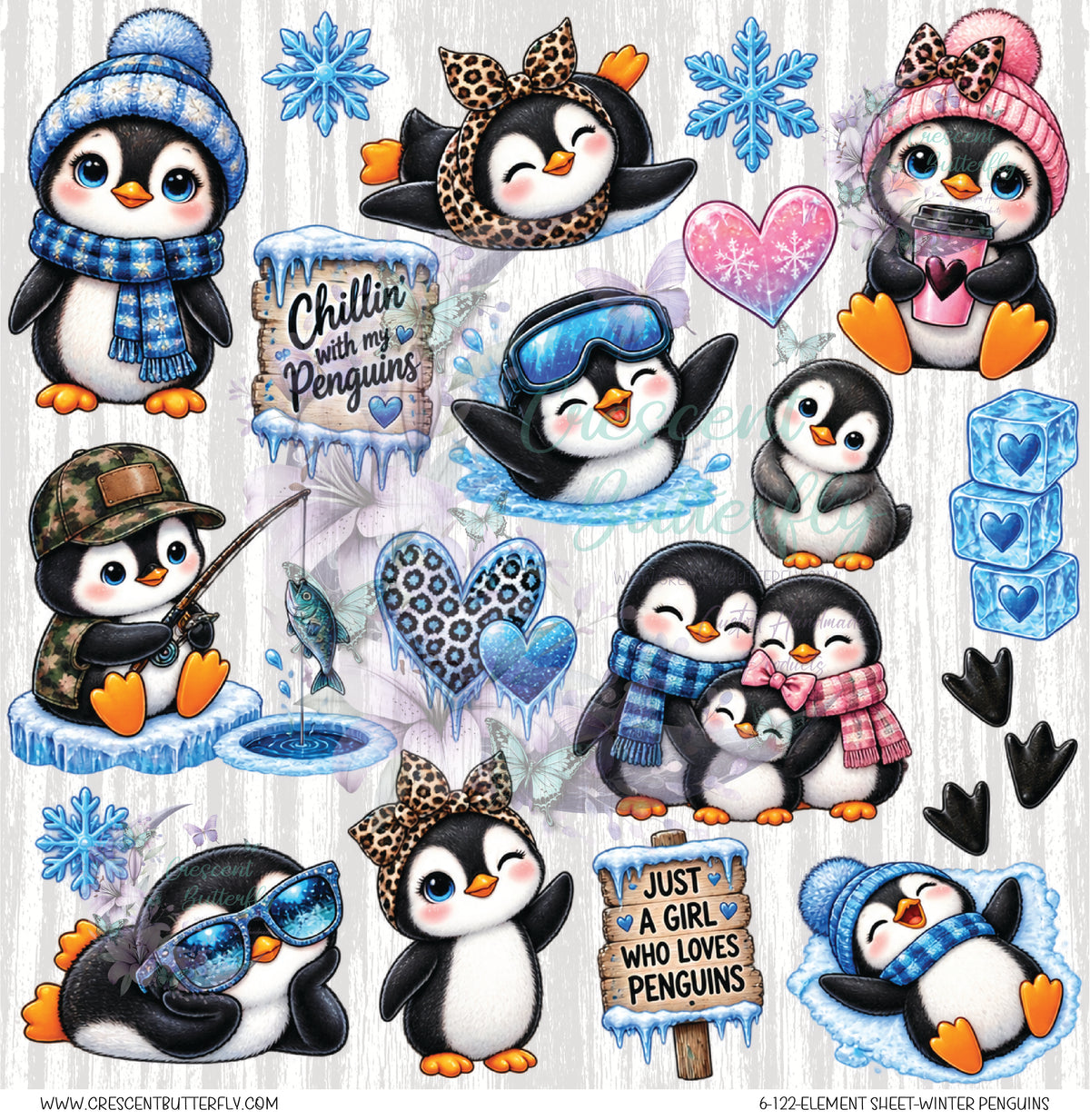 6-122-Element Sheet-Winter Penguins UV DTF