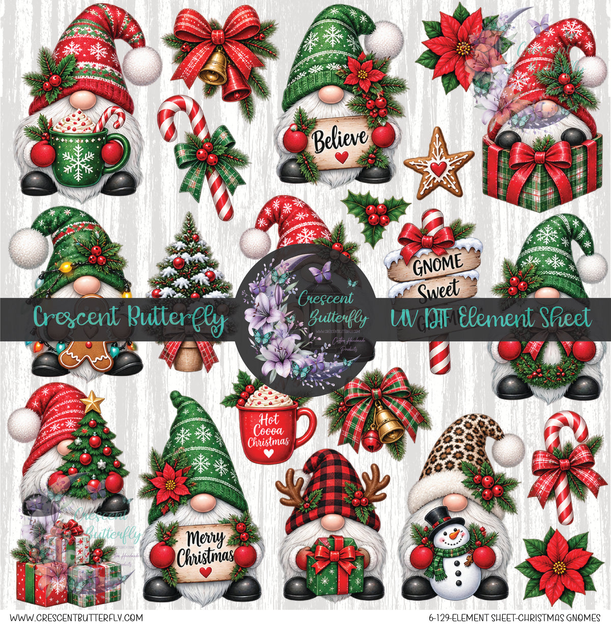 6-129-Element Sheet-Christmas Gnomes UV DTF