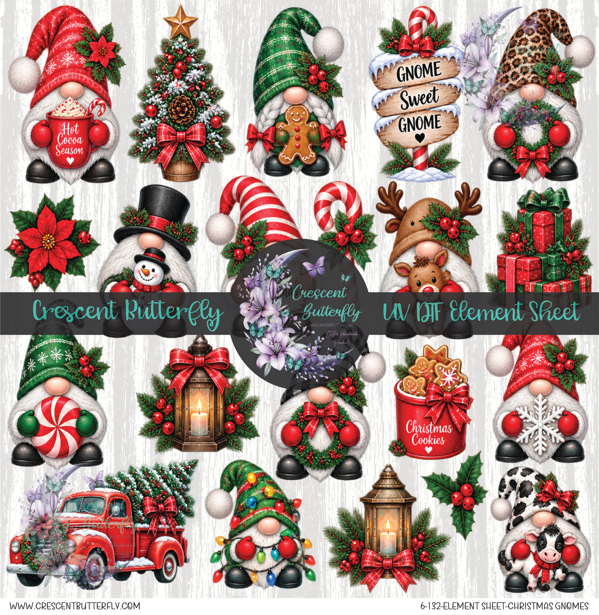 6-132-Element Sheet-Christmas Gnomes UV DTF
