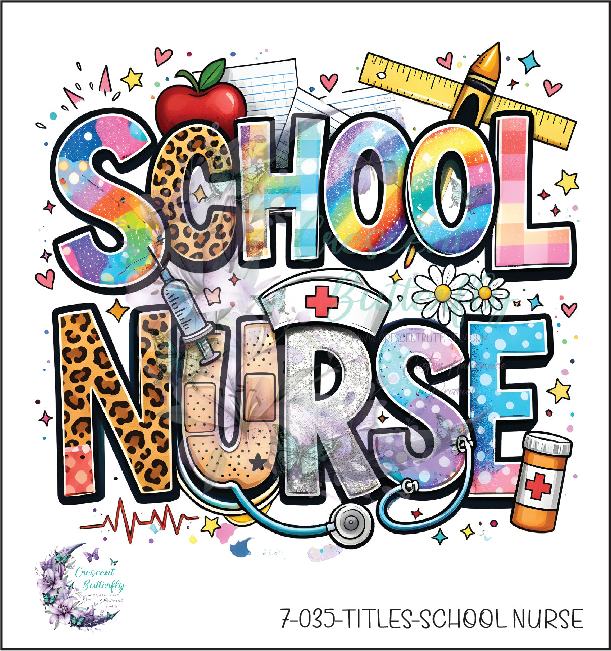 7-035-Titles-School Nurse UV DTF Decal