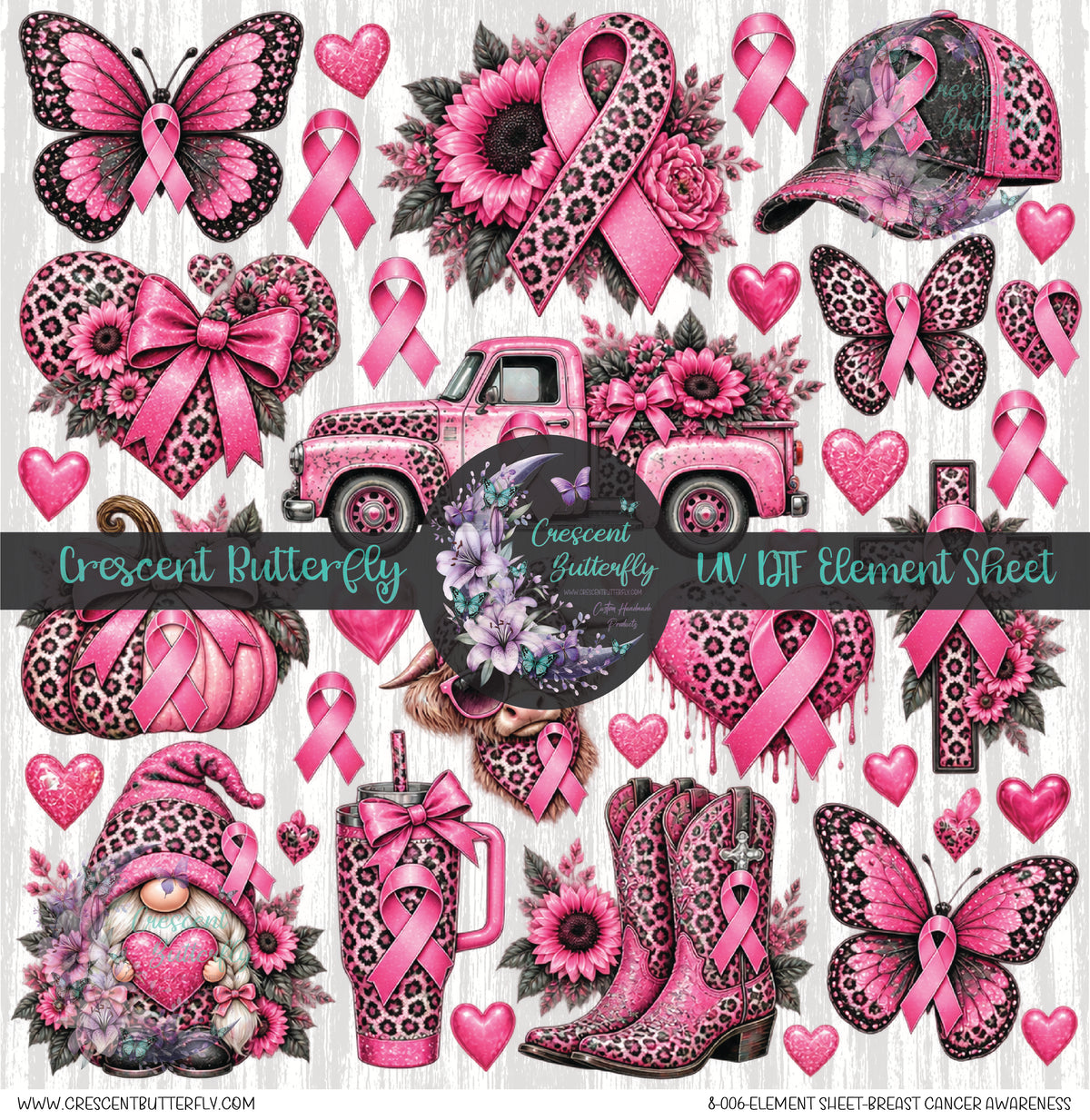 8-006-Element Sheet-Breast Cancer Awareness UV DTF