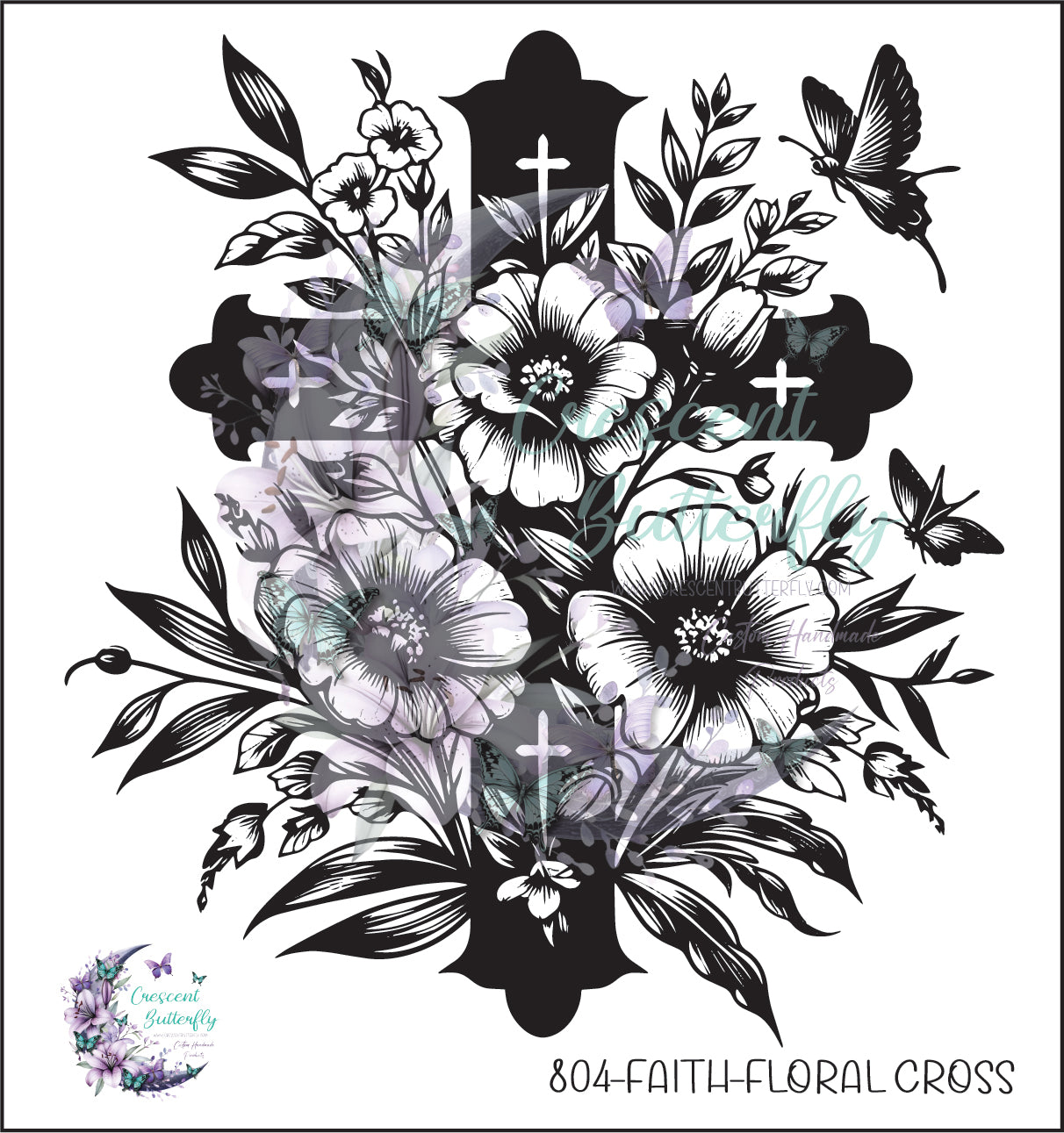804-Faith-Floral Cross UV DTF Decal