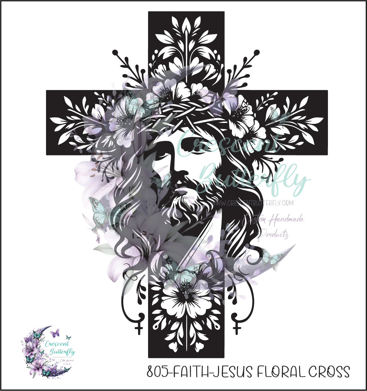805-Faith-Jesus Floral Cross UV DTF Decal