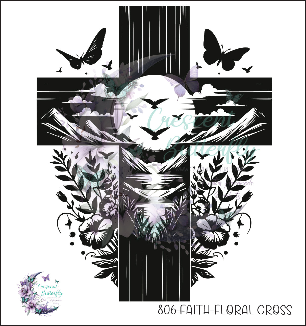 806-Faith-Floral Cross UV DTF Decal