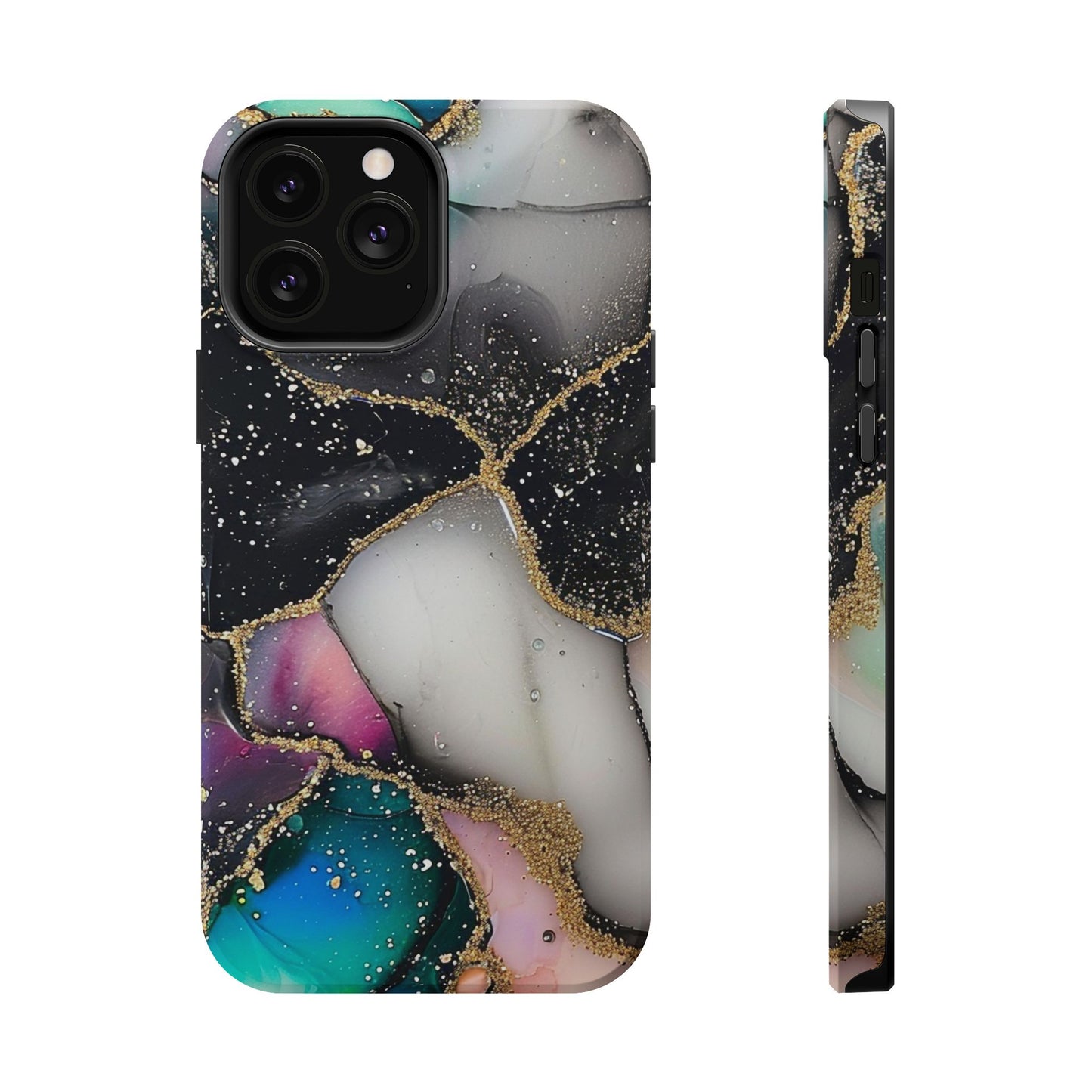 Black Glitter Alcohol Ink 6 -Magnetic Tough Cases