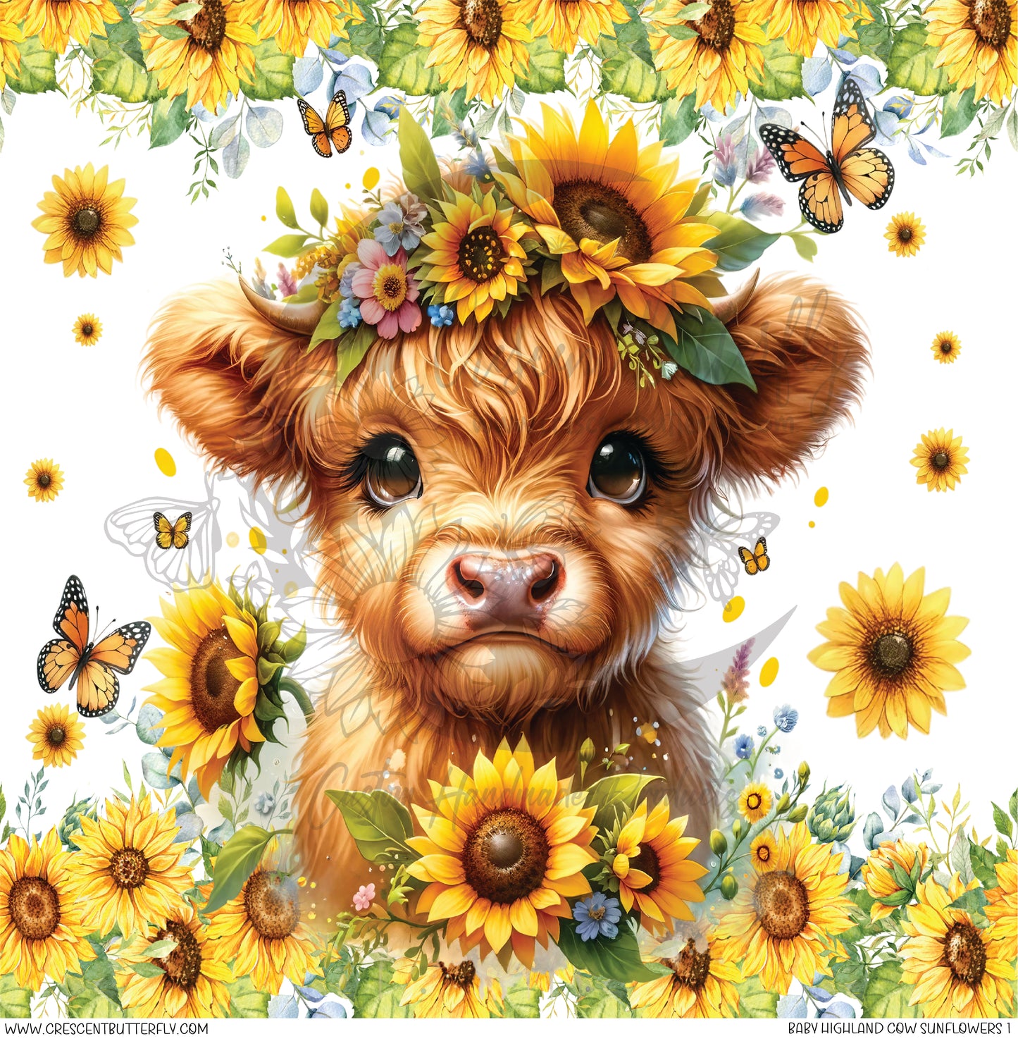 Baby Highland Cow Sunflowers 1 Printed Vinyl Sheet/Wrap