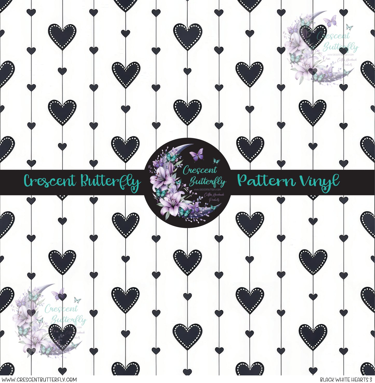 Black White Hearts 3 Printed Vinyl Sheet/Wrap