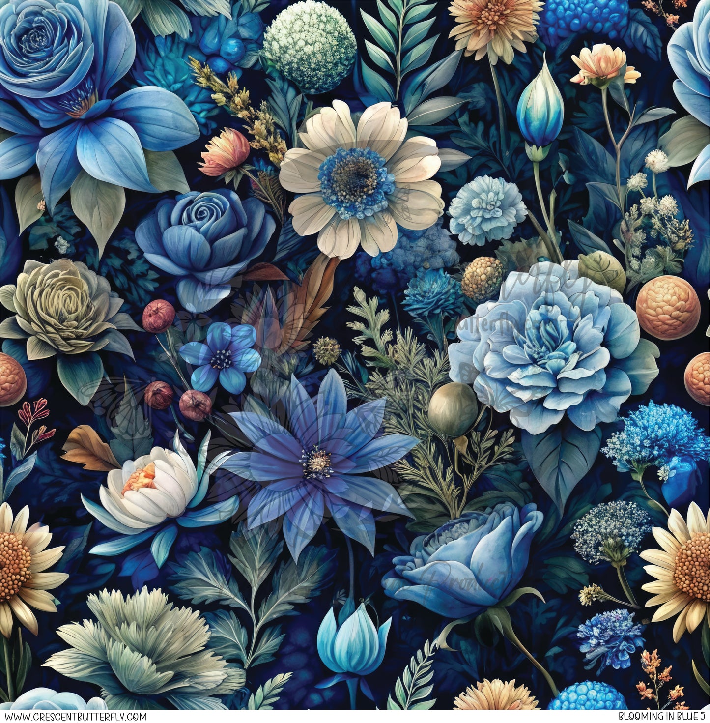 Blooming in Blue 5 Printed Vinyl Sheet/Wrap