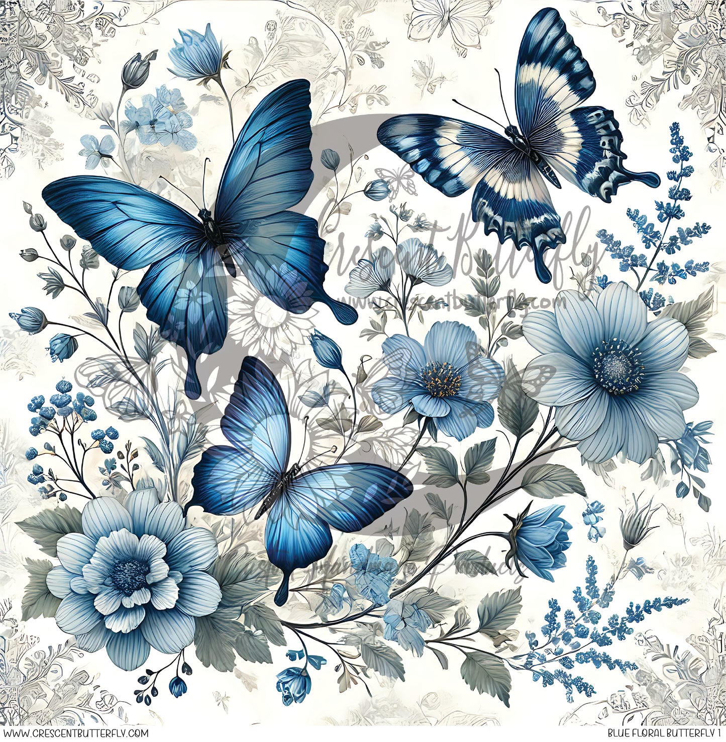Blue Floral Butterfly 1 Printed Vinyl Sheet/Wrap