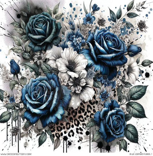 Blue Leopard Floral 1  Printed Vinyl Sheet/Wrap
