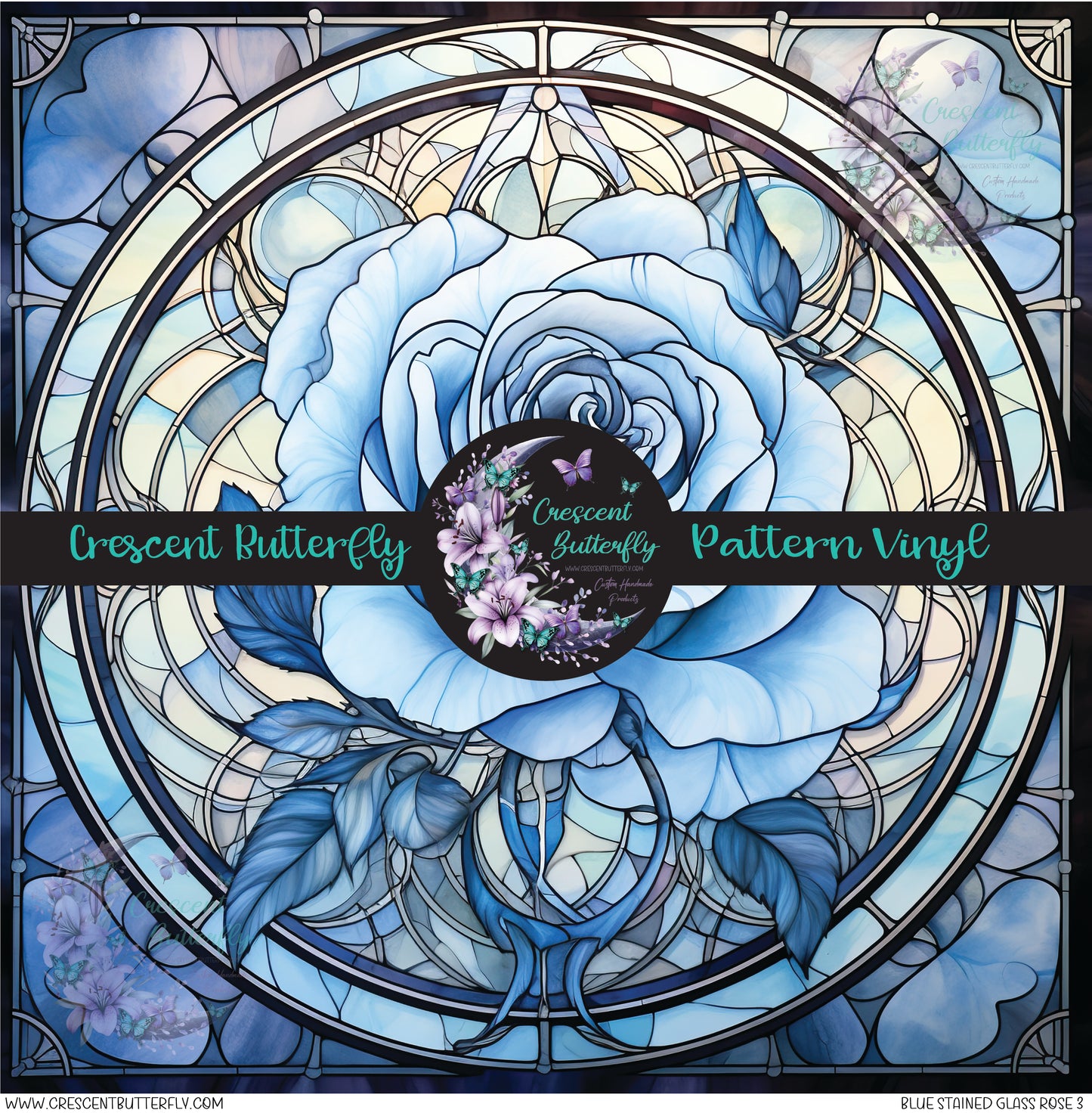 Blue Stained Glass Rose 3 Printed Vinyl Sheet/Wrap