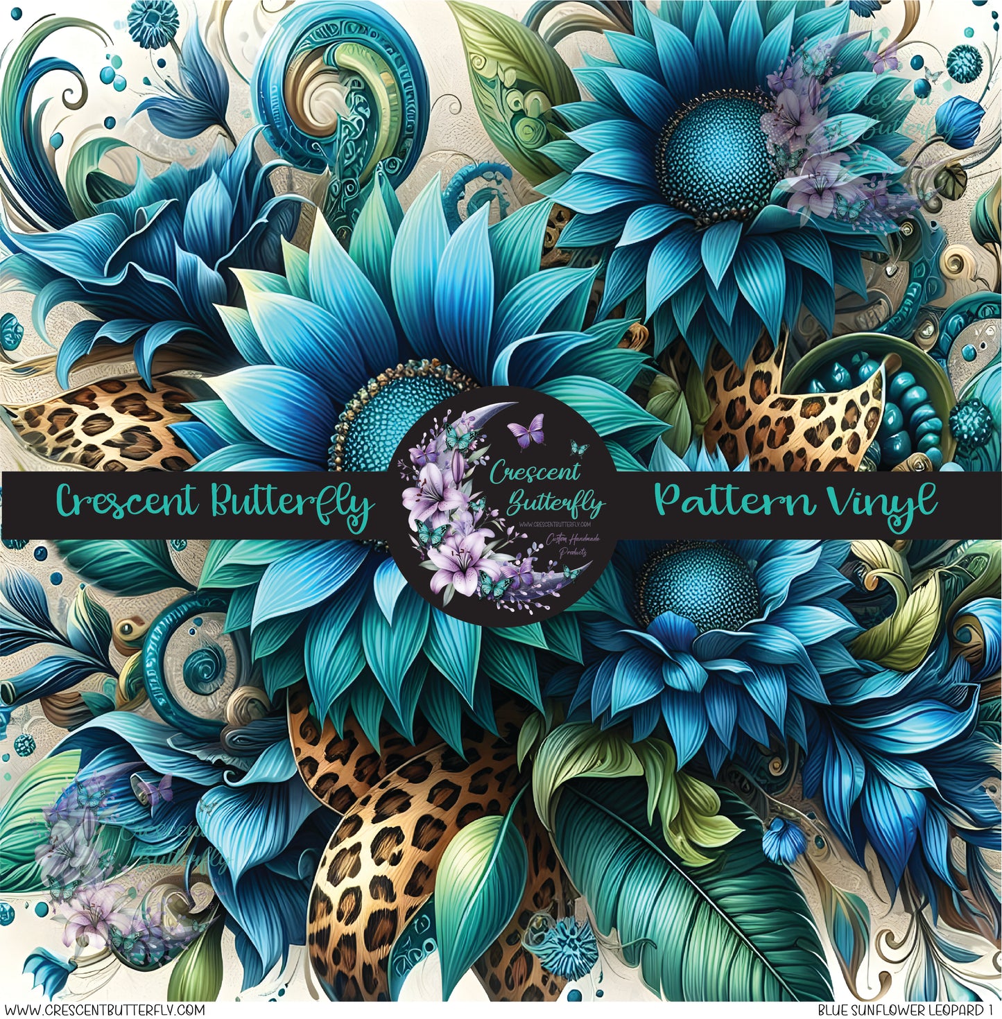 Blue Sunflower Leopard 1 Printed Vinyl Sheet/Wrap