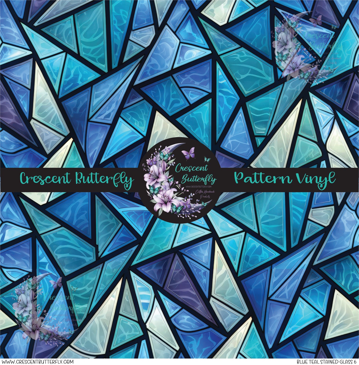 Blue Teal Stained Glass 6 Printed Vinyl Sheet/Wrap