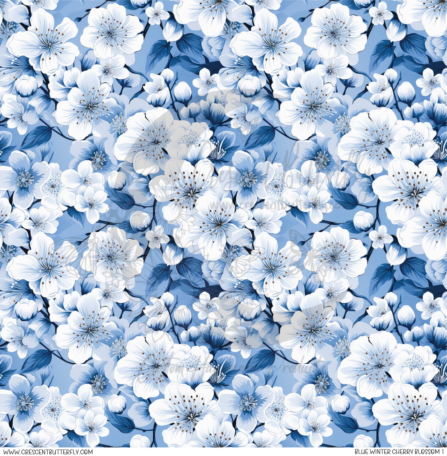 Blue Winter Cherry Blossom 1 Printed Vinyl Sheet/Wrap