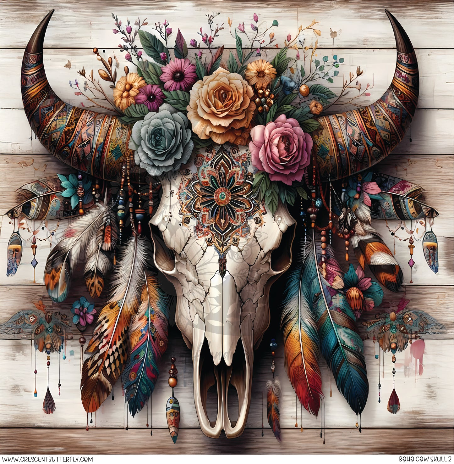 Boho Cow Skull 2 Printed Vinyl Sheet/Wrap