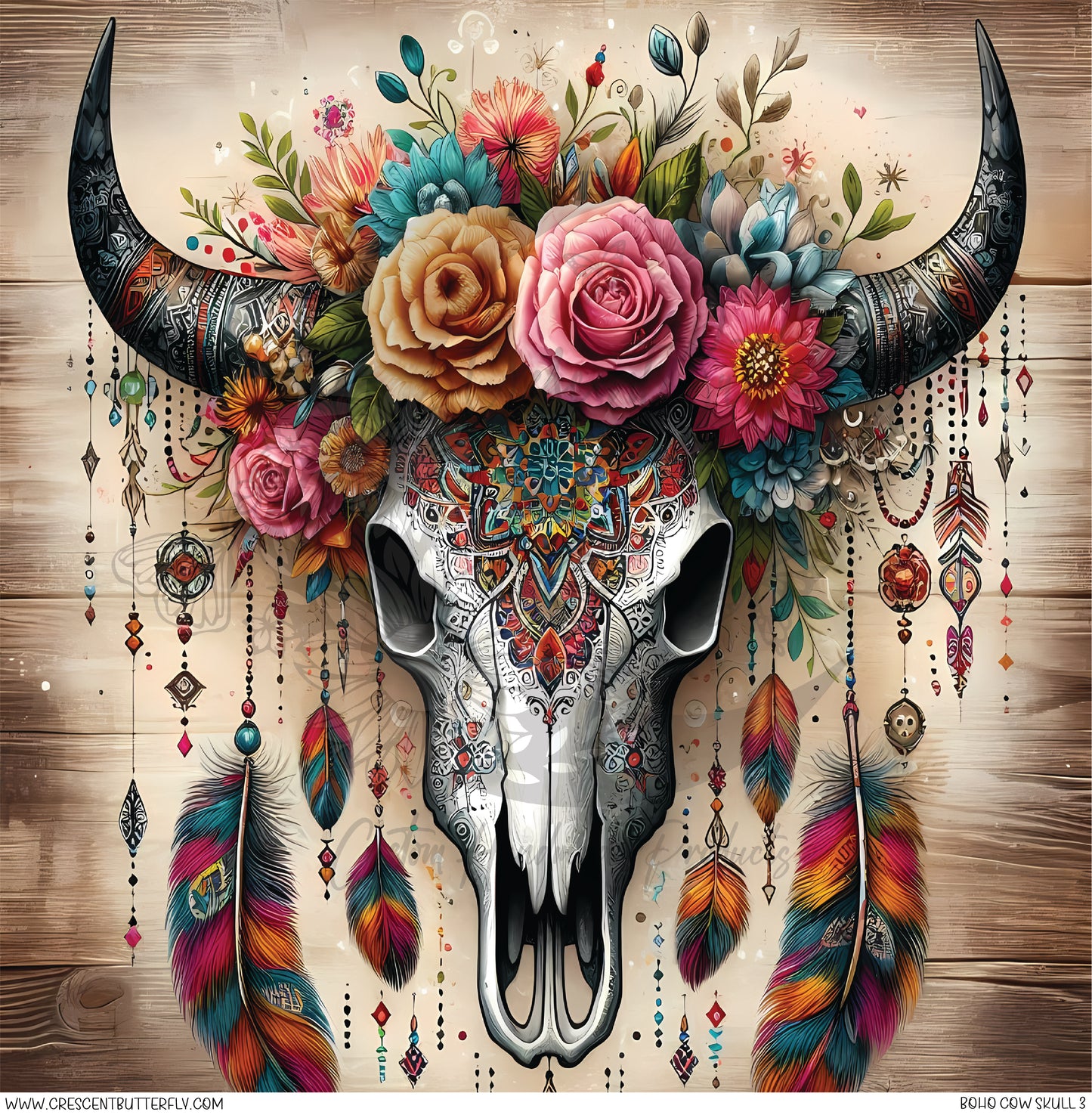 Boho Cow Skull 3 Printed Vinyl Sheet/Wrap