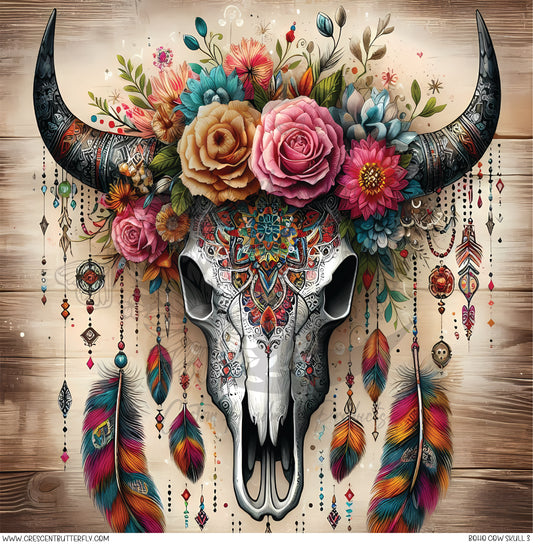 Boho Cow Skull 3 Printed Vinyl Sheet/Wrap