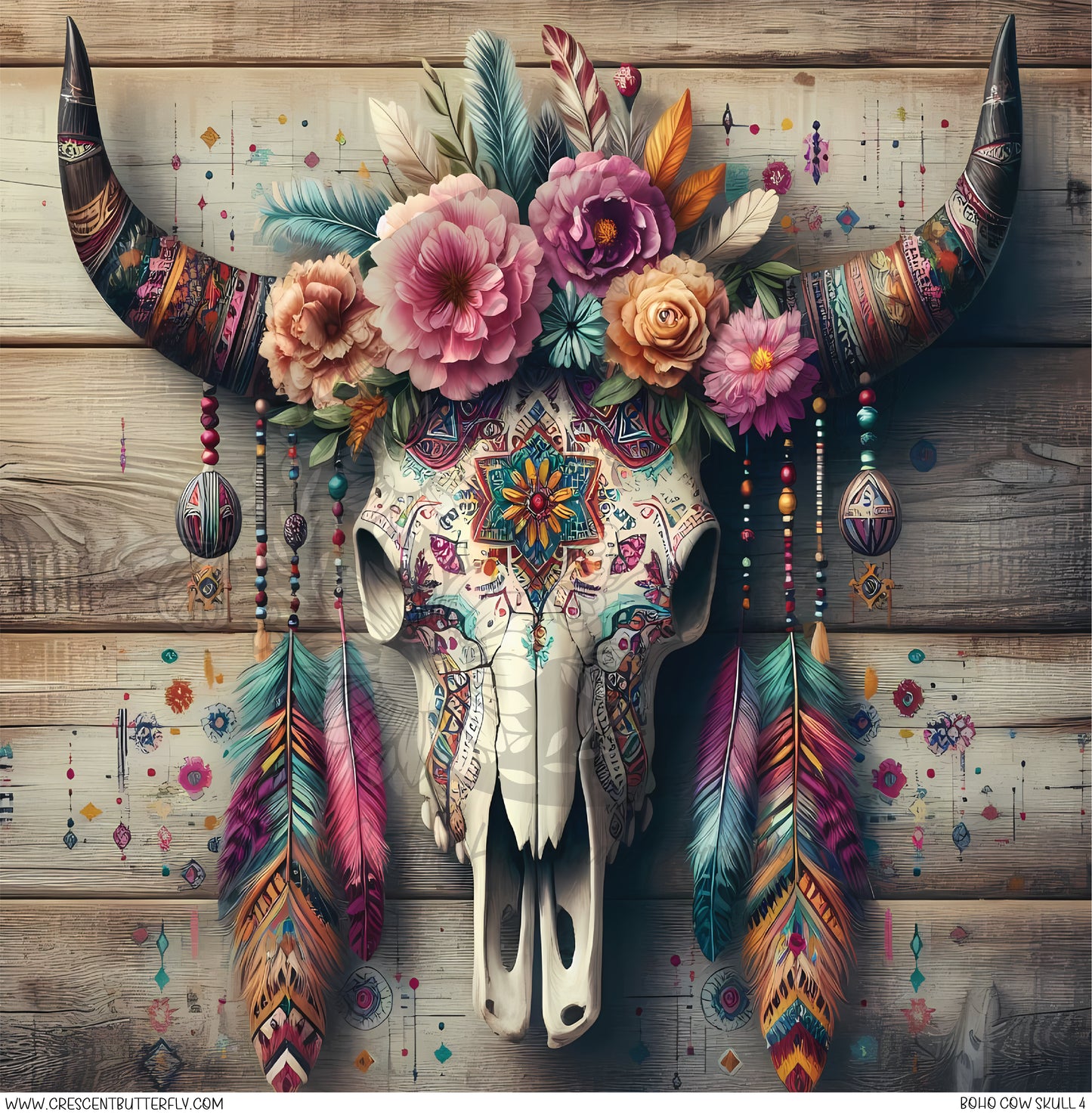 Boho Cow Skull 4 Printed Vinyl Sheet/Wrap