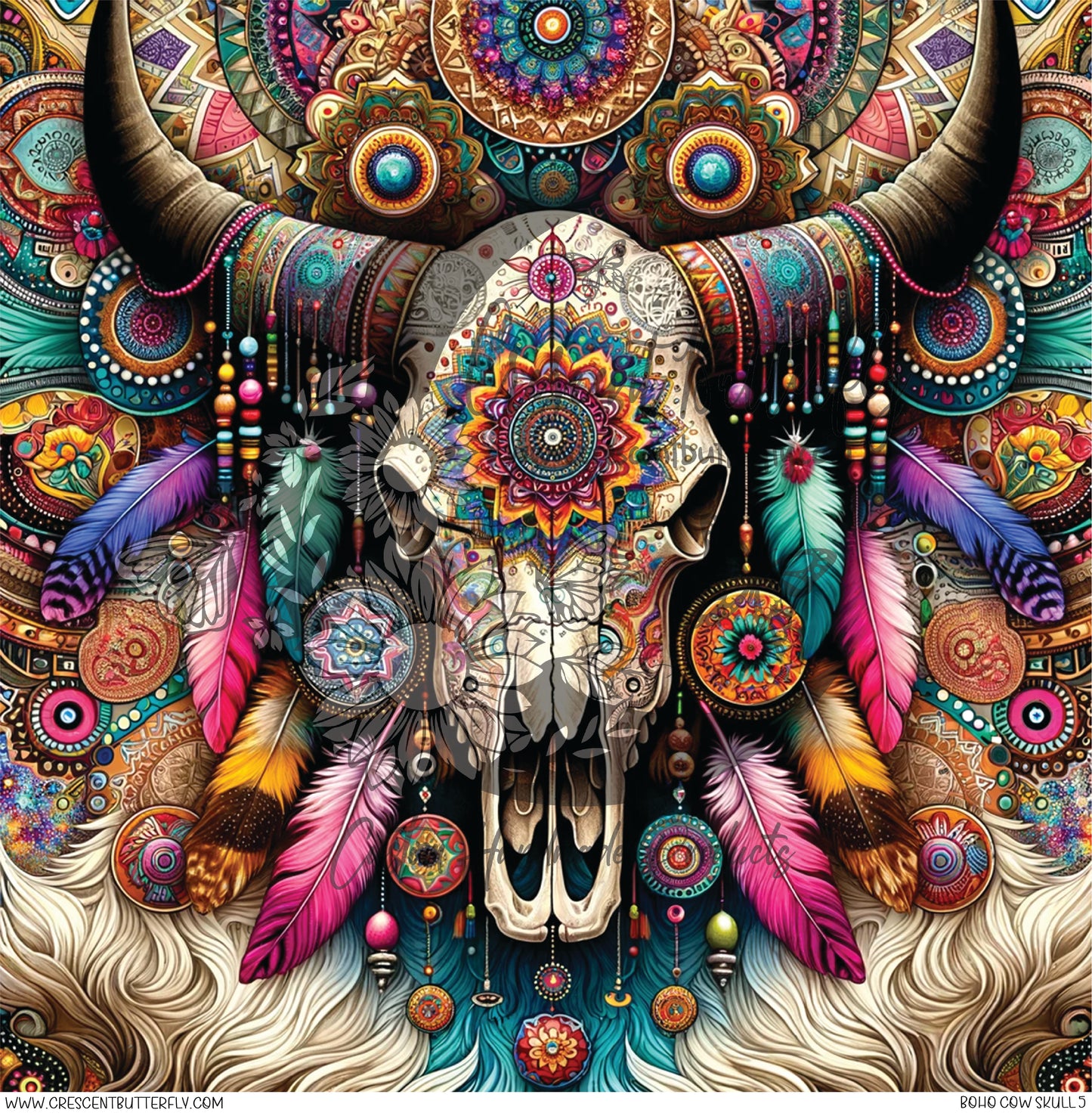 Boho Cow Skull 5 Printed Vinyl Sheet/Wrap